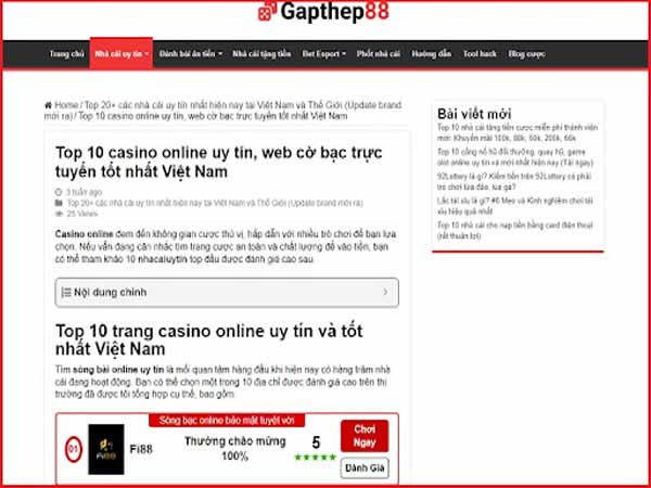 Những dịch vụ trang casino trực tuyến Gapthep88 cung cấp